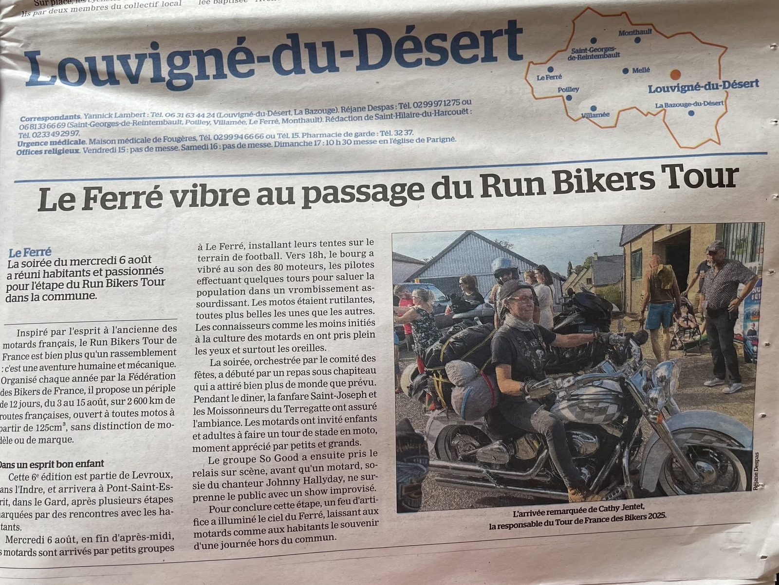 Article de presse locale : « Le Ferré vibre au passage du Run Bikers Tour », août 2025